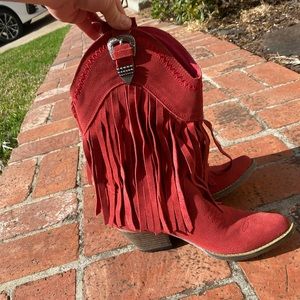Vintage Cowboy Boots- Red with Fringe